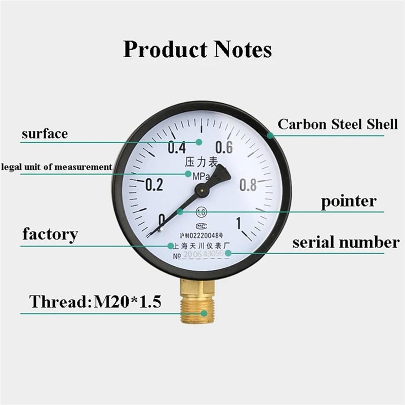 Universal Pressure Gauge 100mm Dial 0 16Mpa M20x1 5 Thread Water Air Vacuum Gas - Image 5